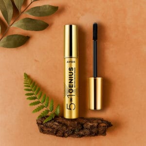 Máscara de pestañas Avon 5 en 1 Lash Genius color negro, que da volumen, alarga, riza, separa y fortalece las pestañas. Maquillaje de ojos de larga duración.