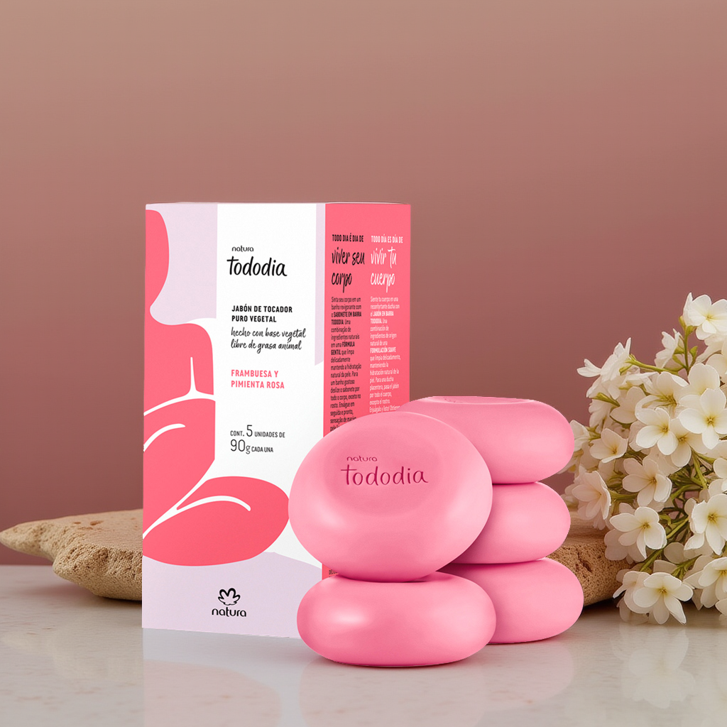Jabones en barra Natura Tododia frambuesa y pimienta rosa (5 × 90 g)
